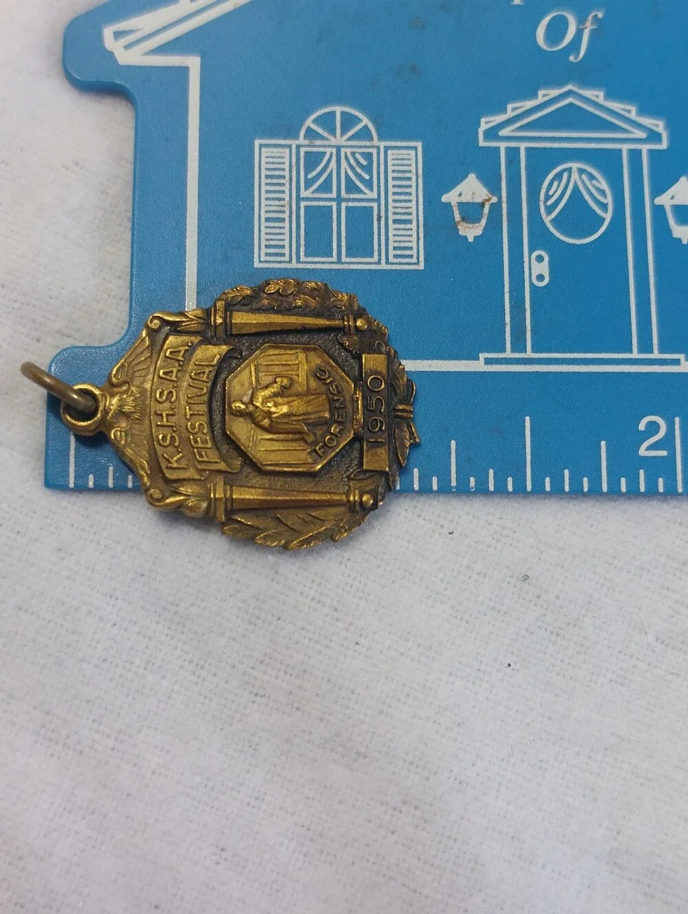 Vintage 1950 KSHSAA Forensics Award Medal Charm Pendant Brass Torch Eagle L&C